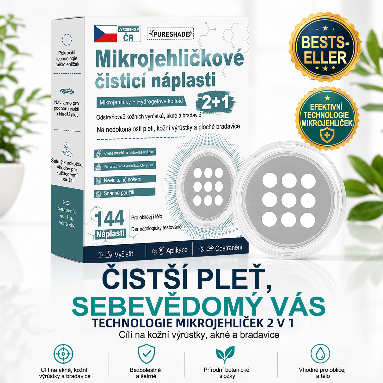 ✨🔥 50% SLEVA 🔥✨ PURESHADE® 2v1 mikrojehličková náplast 🍀 | Na znaménka, bradavice, akné a nedokonalosti pleti | Jemnější a čistší vzhled pokožky