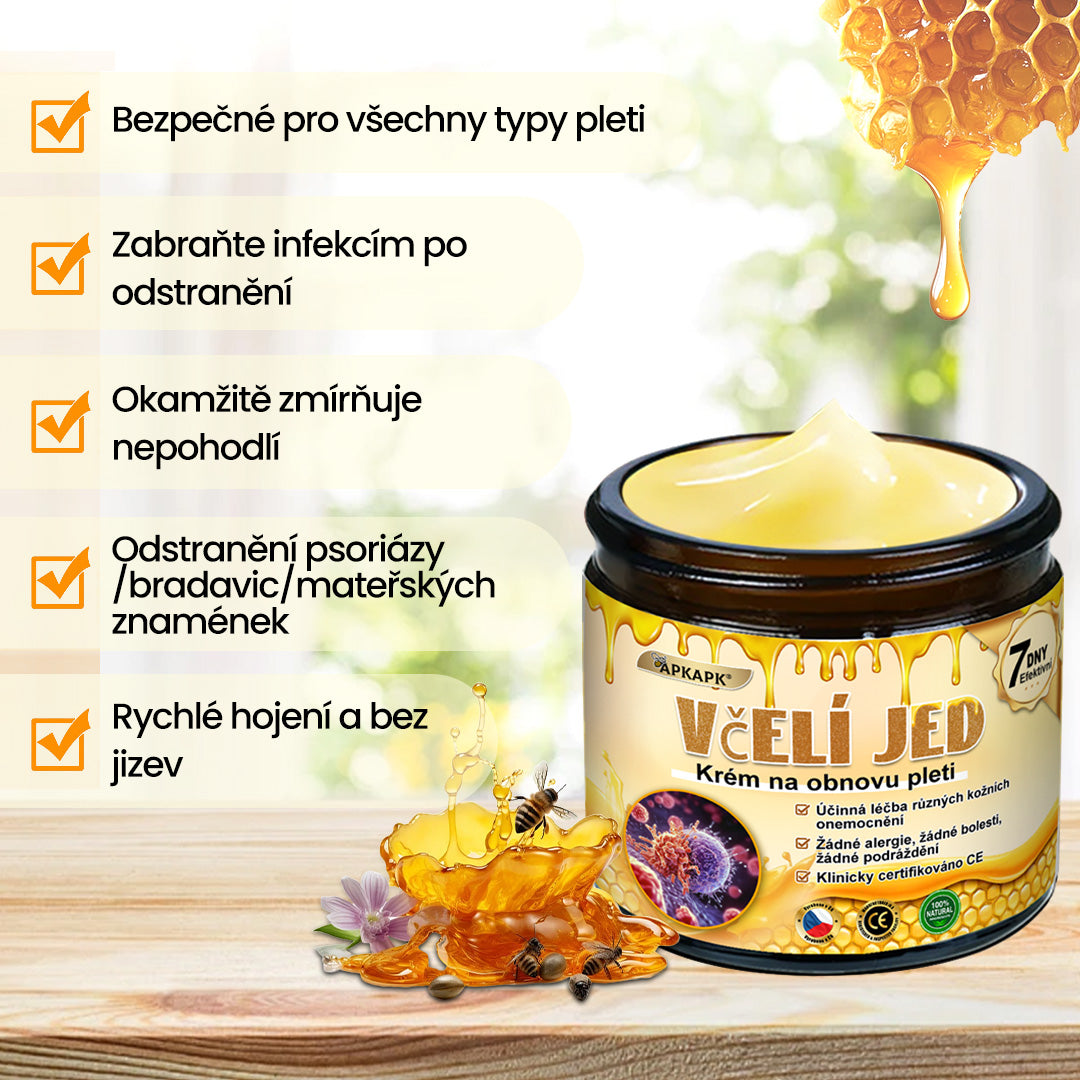 Bezbolestně a účinně odstraňuje různé typy bradavic 👨‍⚕️ APKAPK® krém na obnovu pokožky s včelím jedem pomáhá odstranit běžné, plantární, ploché a nitkovité bradavice, stejně jako papilomy